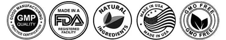 Close up of the Mitolyn bottle label showing "Made in USA" and "GMP Certified" seals